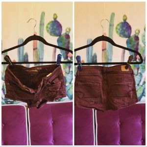 American Eagle burgundy distressed midwaist shorts